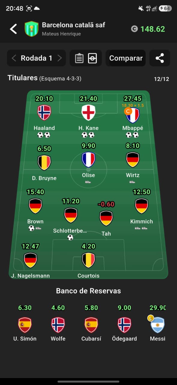 Escalação de Time no App